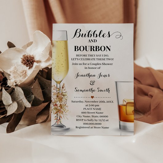 Herfst Eucalyptus Bubbles & Bourbon Couples Shower Kaart