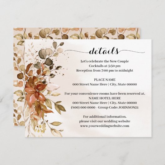 Herfst Eucalyptus Fall Wedding Details Informatiekaartje (Voorkant / Achterkant)