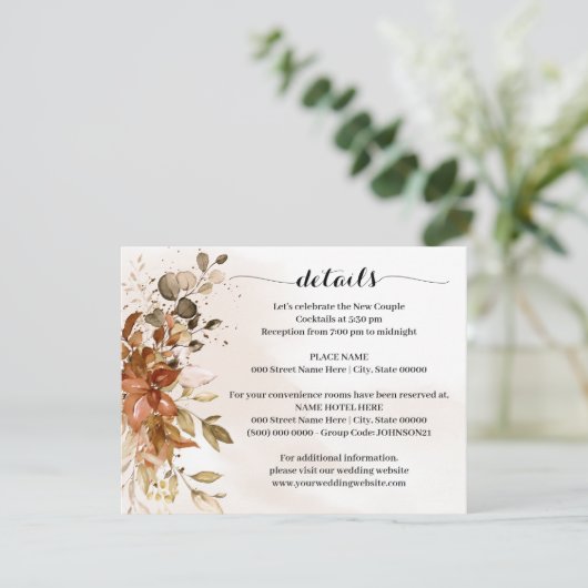 Herfst Eucalyptus Fall Wedding Details Informatiekaartje (Staand voorkant)