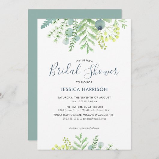 Herfst Eucalyptus Floral Bridal Shower Invitation Kaart (Voorkant / Achterkant)