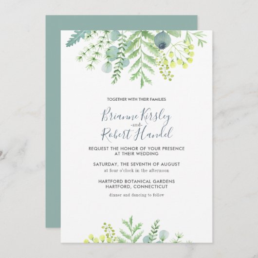 Herfst Eucalyptus Foliage Floral bruiloft uitnodig Kaart (Voorkant / Achterkant)