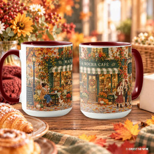 Herfst Europese Koffiebar Meisje met Hond   Mok