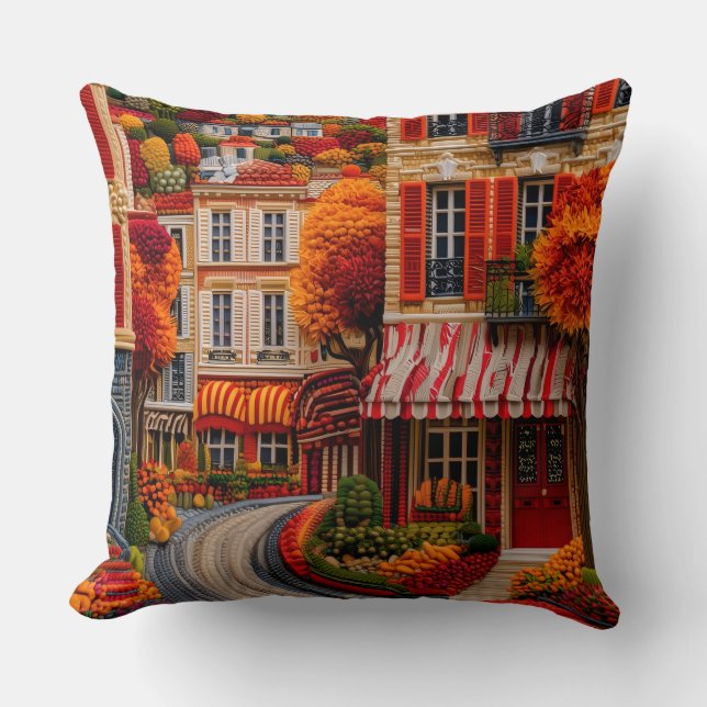 Herfst Europese Straat Scene Kussen (Voorkant)
