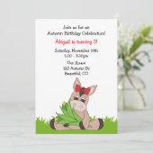 Herfst Ezel Verjaardag Uitnodiging voor meisjes (Staand voorkant)