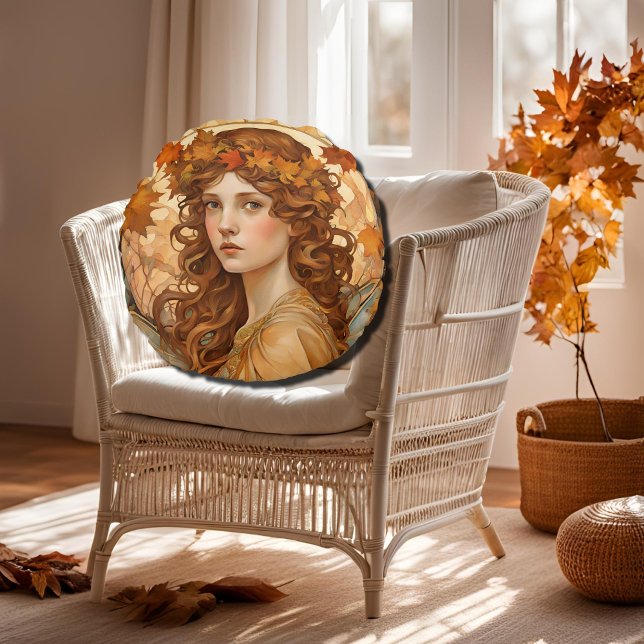 Herfst Fairy - Art Nouveau Rond Kussen (Creator heeft geüpload)
