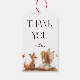 Herfst Fairy Eerste Verjaardag Dank u met een vos Cadeaulabel