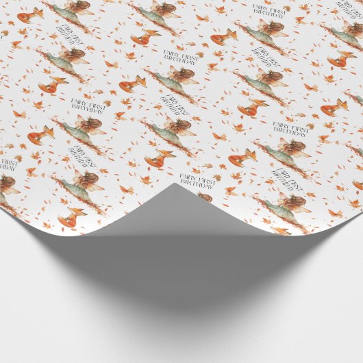 Herfst Fairy Eerste Verjaardag Dank u met een vos Cadeaupapier (Hoek)