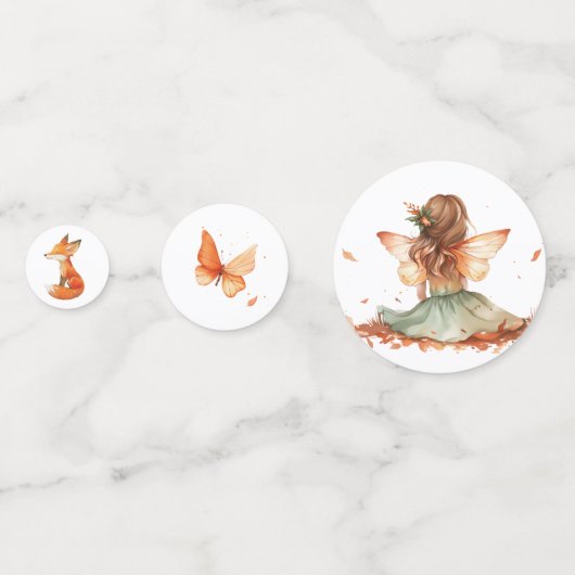 Herfst Fairy Eerste Verjaardag Dank u met een vos Confetti (Voorkanten)