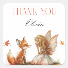Herfst Fairy Eerste Verjaardag Dank u met een vos Vierkante Sticker