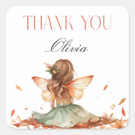 Herfst Fairy Eerste Verjaardag Dank u met een vos Vierkante Sticker