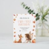 Herfst Fairy Eerste Verjaardag Uitnodigen met Fox  Kaart (Staand voorkant)