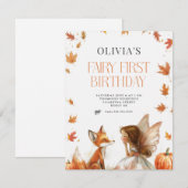 Herfst Fairy Eerste Verjaardag Uitnodigen met Fox  Kaart (Voorkant / Achterkant)