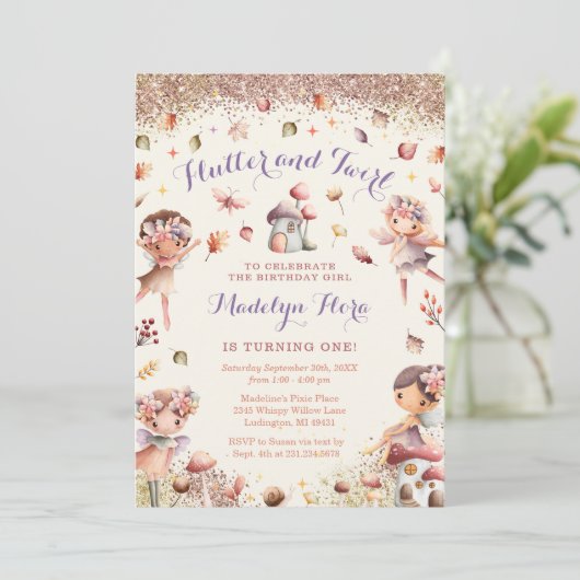 Herfst Fairy Eerste Verjaardagsuitnodiging - BK161 Kaart (Staand voorkant)