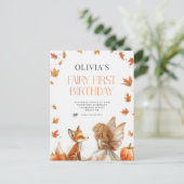 Herfst Fairy Eerste Verjaardagsuitnodiging met een Briefkaart (Staand voorkant)