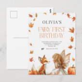 Herfst Fairy Eerste Verjaardagsuitnodiging met een Briefkaart (Voorkant / Achterkant)