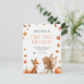 Herfst Fairy Eerste Verjaardagsuitnodiging met een Kaart (Staand voorkant)
