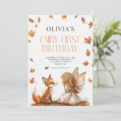 Herfst Fairy Eerste Verjaardagsuitnodiging met een Kaart (Staand voorkant)