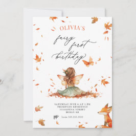 Herfst Fairy en Fox Eerste Verjaardagsuitnodiging Kaart