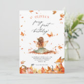 Herfst Fairy en Fox Eerste Verjaardagsuitnodiging Kaart (Staand voorkant)