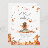 Herfst Fairy en Fox Eerste Verjaardagsuitnodiging Kaart (Voorkant / Achterkant)