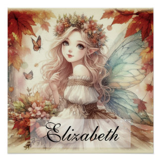  Herfst Fairy met herfstbladeren Perfect Poster