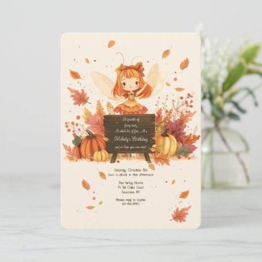 Herfst Fairy verjaardagsfeestje Kaart (Staand voorkant)