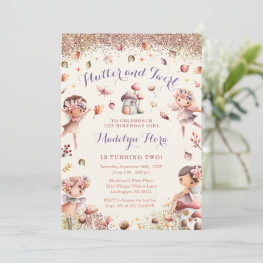 Herfst Fairy Verjaardagsuitnodiging - BK161 Kaart (Staand voorkant)