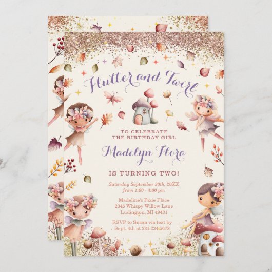 Herfst Fairy Verjaardagsuitnodiging - BK161 Kaart (Voorkant / Achterkant)