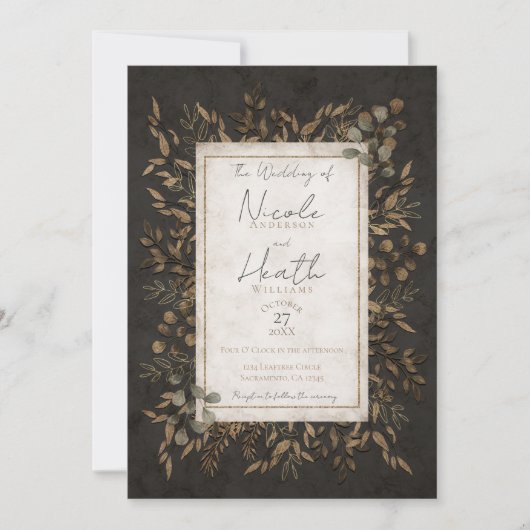 Herfst Fairytale Bronze Botanische lekkages bruilo Kaart (Voorkant)