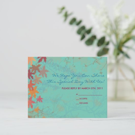 herfst Falling Leaves Bat Mitzvah REPLY CARD RSVP Kaartje (Staand voorkant)