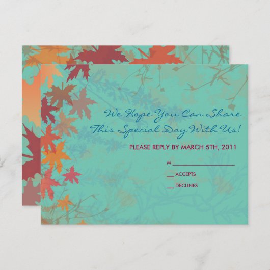 herfst Falling Leaves Bat Mitzvah REPLY CARD RSVP Kaartje (Voorkant / Achterkant)