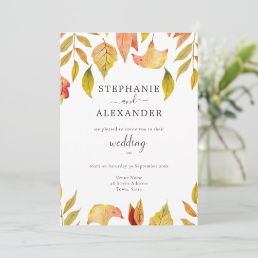 Herfst Falling Leaves Wedding QR Code Kaart (Staand voorkant)