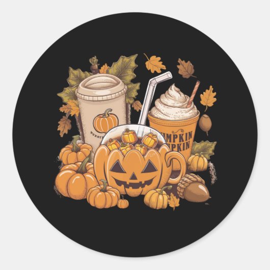 Herfst Familie Halloween Thanksgiving Schattige He Ronde Sticker (Voorkant)