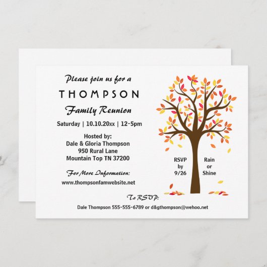 Herfst familiereünie, feest of evenement kaart (Voorkant / Achterkant)