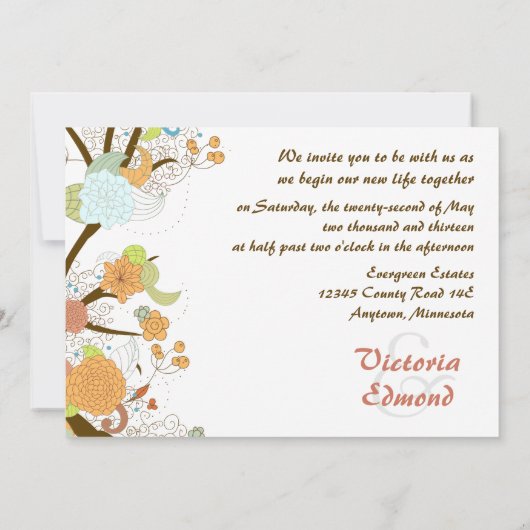 Herfst Fantasy Floral Wedding Invitation Kaart (Achterkant)
