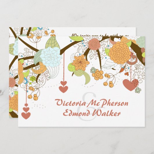 Herfst Fantasy Floral Wedding Invitation Kaart (Voorkant / Achterkant)