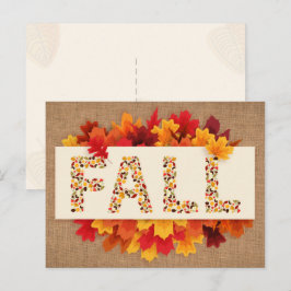 Herfst Farmhouse Colorful Autumn Leaves on Burlap Briefkaart