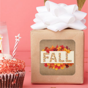 Herfst Farmhouse Colorful Autumn Leaves on Burlap Vierkante Sticker