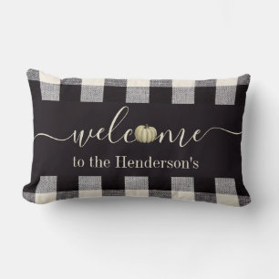 Herfst Farmhouse Gingham Pumpkin Welkomstnaam Kussen