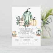 Herfst Farmhouse Pumpkin 1e verjaardag Kaart (Staand voorkant)