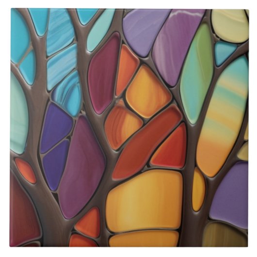 Herfst - Faux Glas in lood Mozaïek Abstracte Kunst Tegeltje (Voorkant)