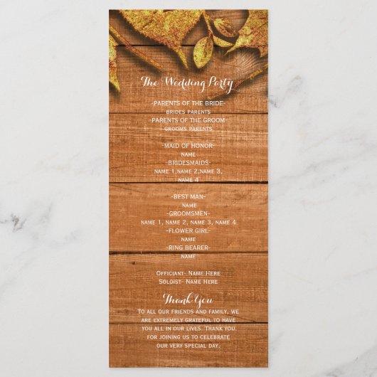 Herfst Faux Gold Leaf Art Elegant Autumn Program Programmakaart (Achterkant)