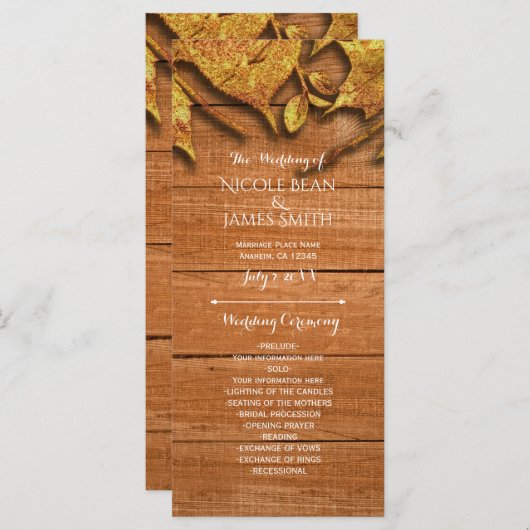 Herfst Faux Gold Leaf Art Elegant Autumn Program Programmakaart (Voorkant / Achterkant)