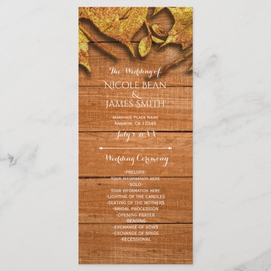 Herfst Faux Gold Leaf Art Elegant Autumn Program Programmakaart (Voorkant)