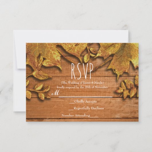 Herfst Faux Gold Leaf Art Elegant Autumn RSVP (Voorkant)