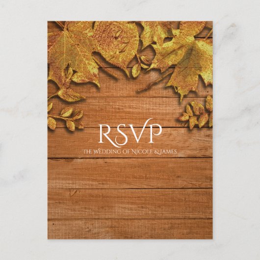 Herfst Faux Gold Leaf Art Elegant Autumn RSVP Uitnodiging Briefkaart (Voorkant)