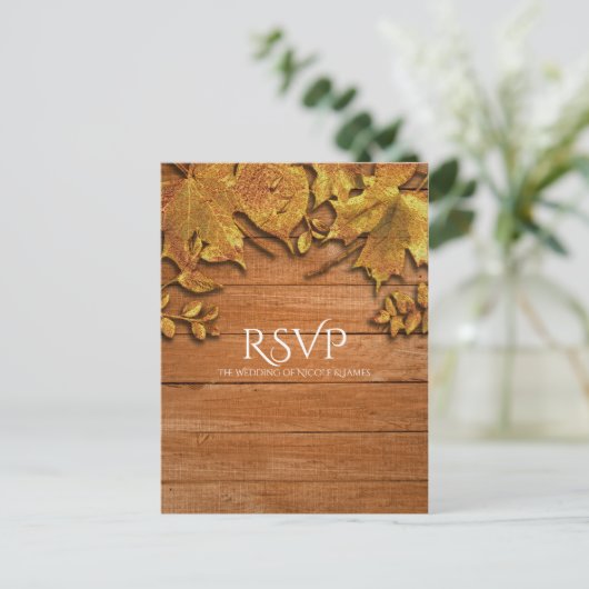 Herfst Faux Gold Leaf Art Elegant Autumn RSVP Uitnodiging Briefkaart (Staand voorkant)