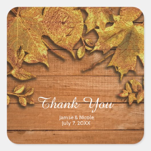 Herfst Faux Gold Leaf Art Elegante herfstgunst Vierkante Sticker (Voorkant)