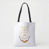 Herfst Faux Gold Thankful Grateful Bless Script Tote Bag (Voorkant)