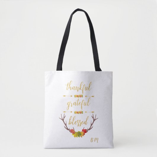 Herfst Faux Gold Thankful Grateful Bless Script Tote Bag (Voorkant)